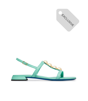 Aqua green leather sandal with studs