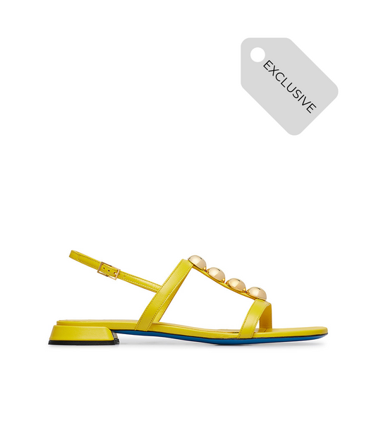 Yellow leather sandal with studs