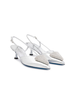 Slingback gioiello in pelle sintetica specchio argento