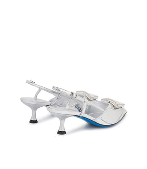 Slingback gioiello in pelle sintetica specchio argento