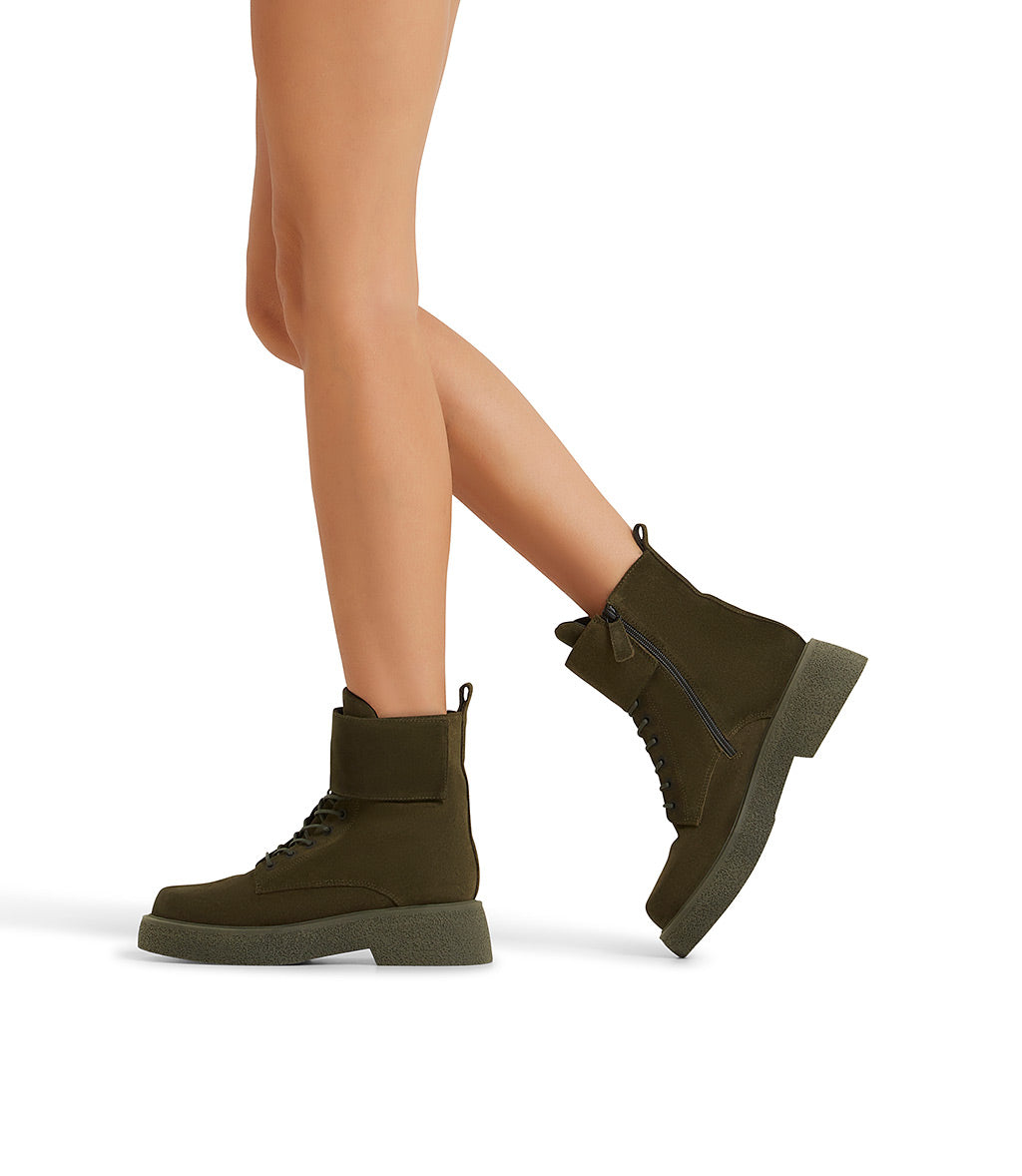 Green suede lace-up ankle boots