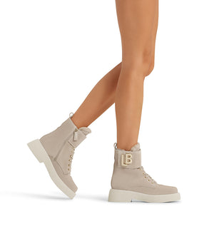 Logo-plaque dove-grey suede lined ankle boots