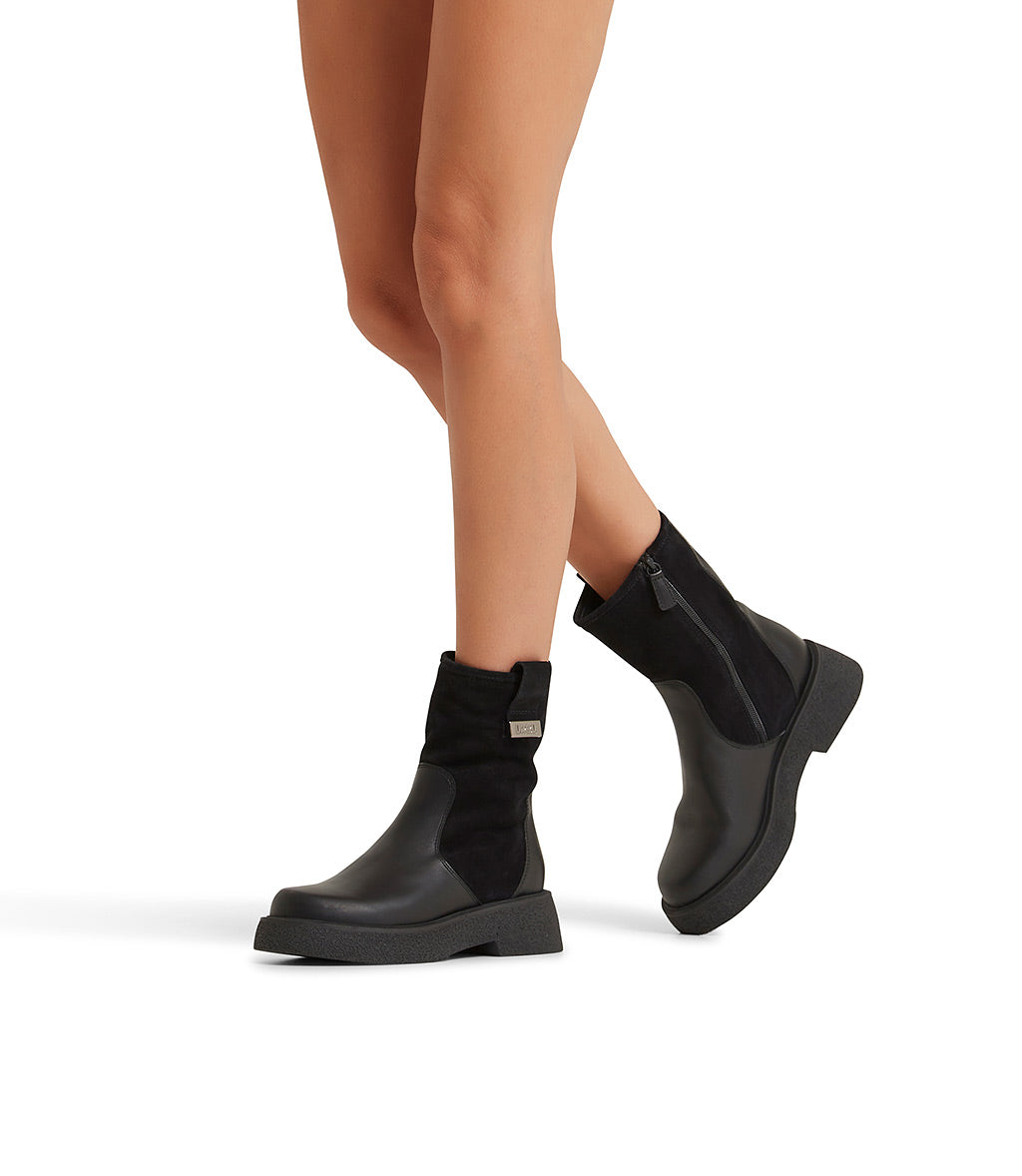 Black leather and suede ankle boots
