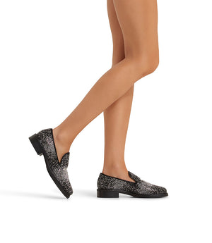 Crystal-embellished black suede loafers
