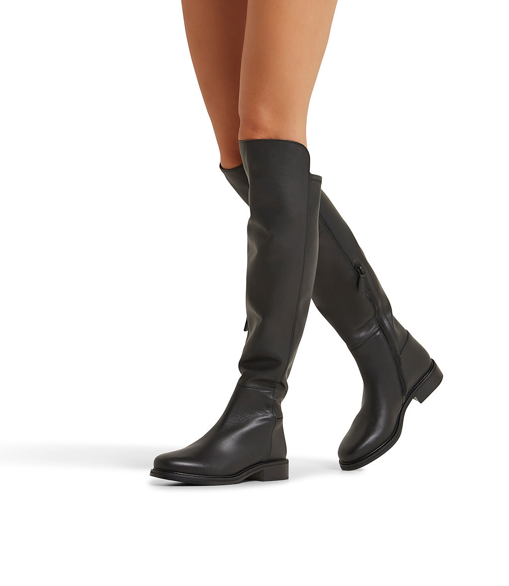 Black nappa leather over-the-knee boots