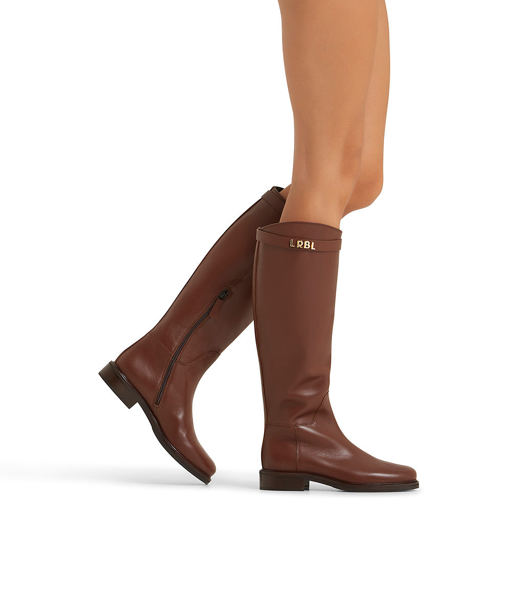 Logo-plaque brown leather boots