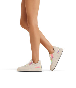 Nude velour and multicolor patent leather sneakers