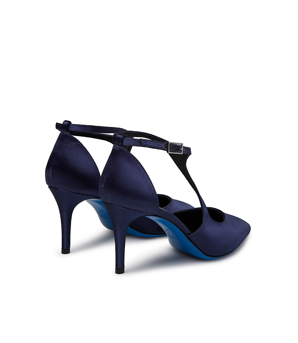 Blue satin pumps