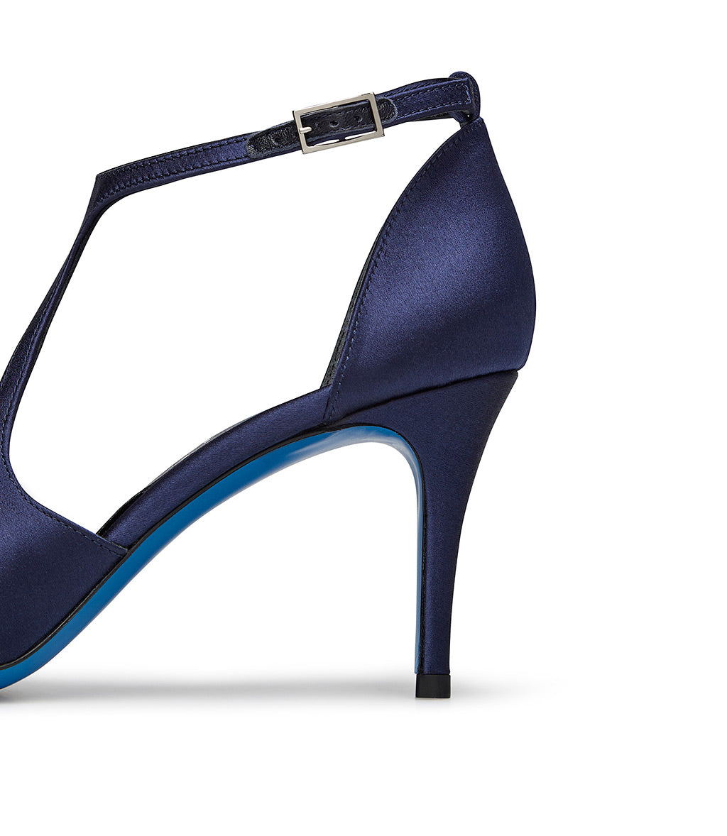 blue satin dress shoes Generic Brands Women's High Heel Shoes in Navy Blue Satin with Pearls and Bow, Evening Dress Shoes and Navy Blue Satin Combination Bag- Trendyol