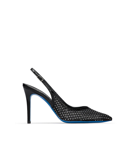 Slingback in nappa nera con cristalli