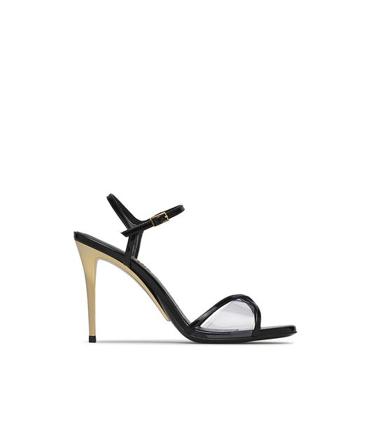 Black mirror-effect plexi and nappa leather sandals