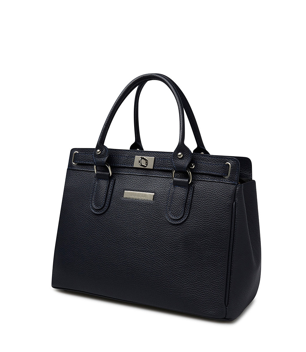 Borsa tote in pelle testurizzata blu