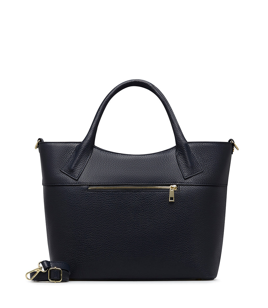 Dark blue embossed texture leather tote bag