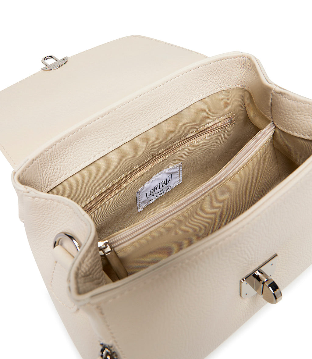 Borsa a mano beige in pelle martellata