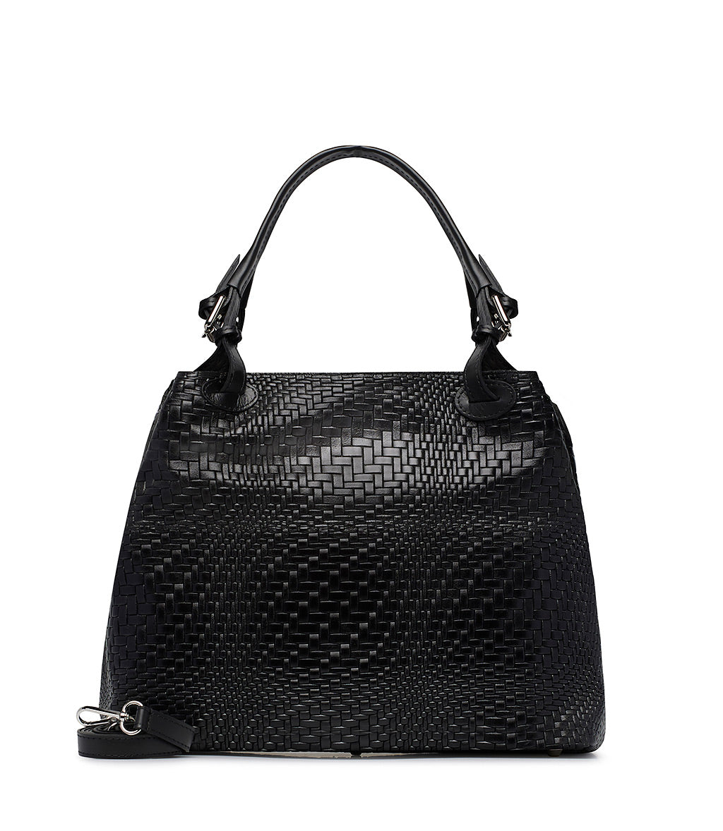 Black woven leather tote bag