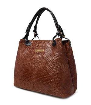 Brown woven leather tote bag