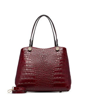 Burgundy embossed texture leather tote bag