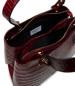 Burgundy embossed texture leather tote bag