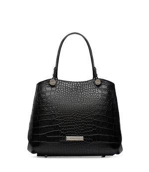 Black embossed texture leather tote bag