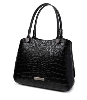 Black embossed texture leather tote bag