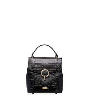 Black embossed texture leather hand bag