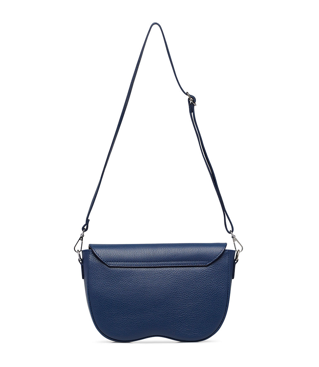 Textured blue leather crossbody bag