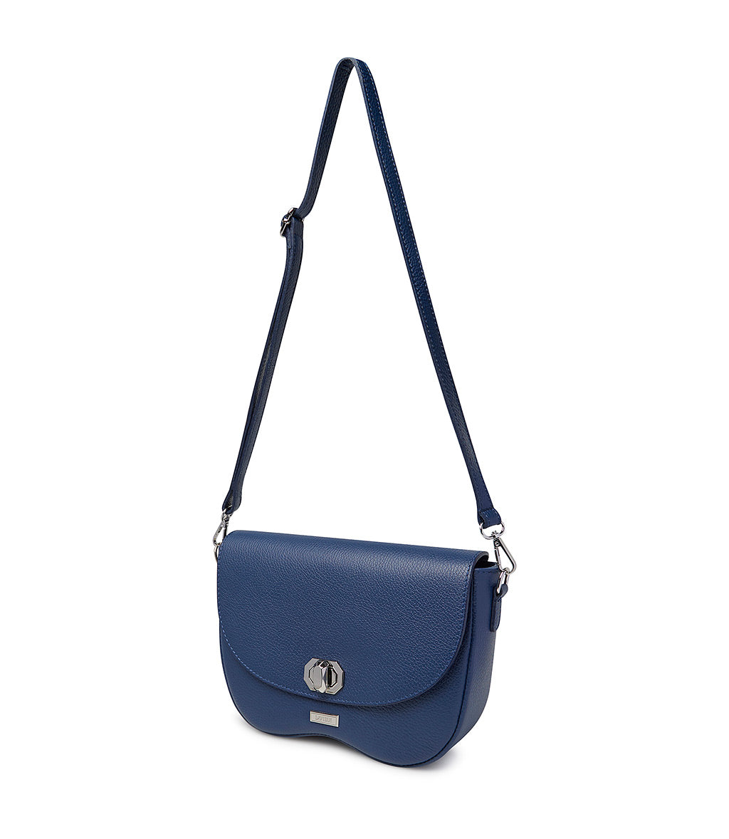 Textured blue leather crossbody bag