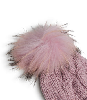 Cuffia in lana e acrilico colore rosa con ponpon