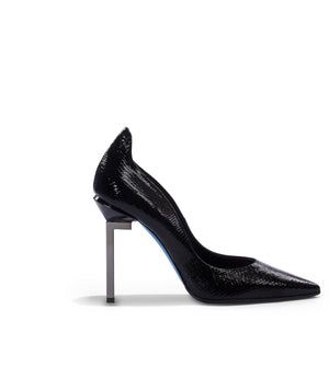 L-heel black animalier-effect patent leather pumps