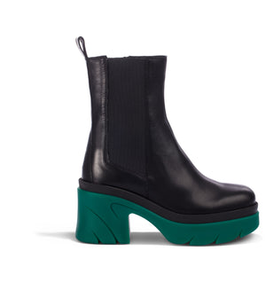 Green platform sole black leather ankle boots